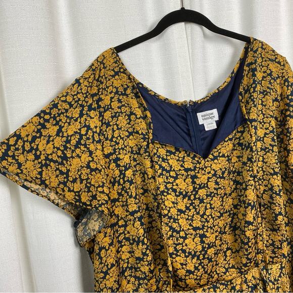 Unique Vintage Navy Blue&Yellow Floral Tie Front 1940’s Swing Midi Dress Sz.5x - Picture 5 of 12